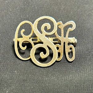 VTG Fancy Silver Tone Monogram Brooch. Pretty!!
